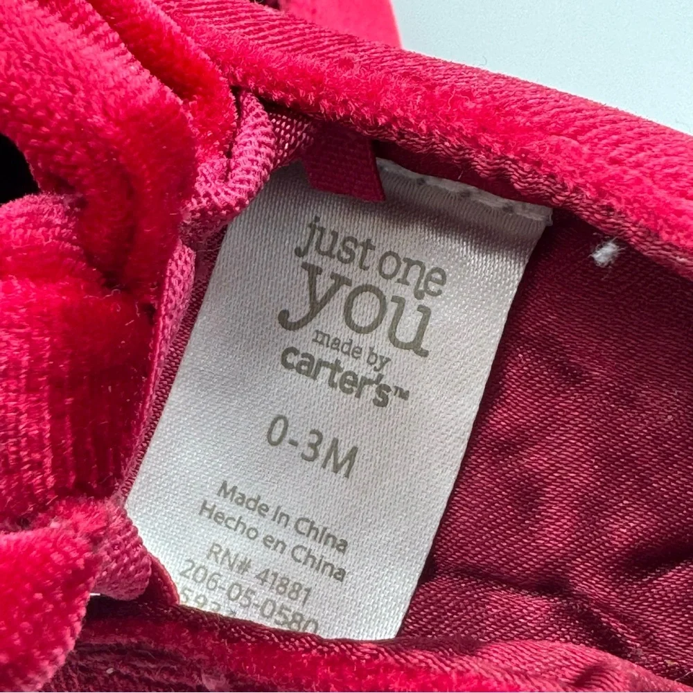 Carter’s Just One You Red Velvet Velour Baby Slip On Dress Shoes with Bows 0-3